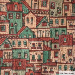 Katia - little houses Cork  Fabric 