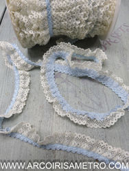 DOUBLE LACE RUFFLE  - 2.5 CM WIDE -BABY BLUE / OFF WHITE