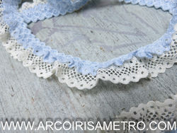 DOUBLE LACE RUFFLE  - 2.5 CM WIDE -BABY BLUE / OFF WHITE