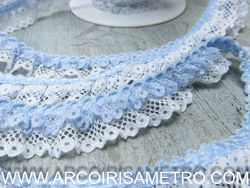 DOUBLE LACE RUFFLE  - 2.5 CM WIDE -BABY BLUE / WHITE