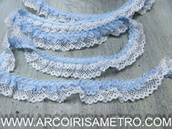 DOUBLE LACE RUFFLE  - 2.5 CM WIDE -BABY BLUE / WHITE