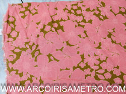 Printed Corduroy - Pink flowers on caramel background