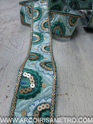 EMBROIDERED RIBBON WITH SEQUENCE -  TEAL