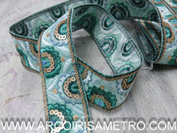 EMBROIDERED RIBBON WITH SEQUENCE -  TEAL