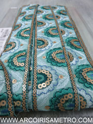 EMBROIDERED RIBBON WITH SEQUENCE -  TEAL